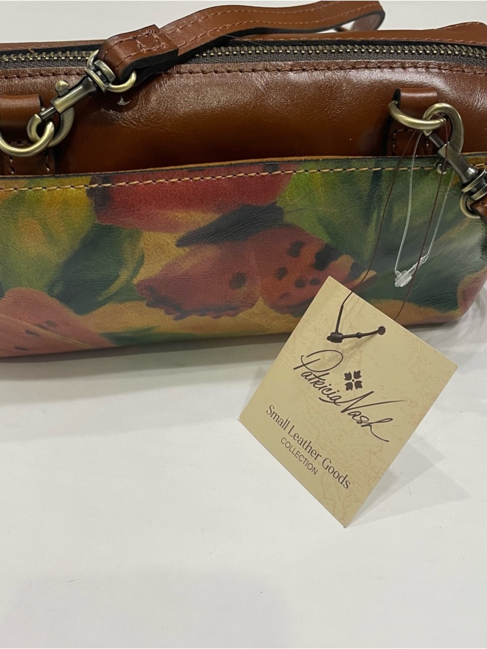 Patricia Nash Brown Leather Crossbody NWT Joliet Watercolor Butterfly purse NEW - Picture 2 of 12